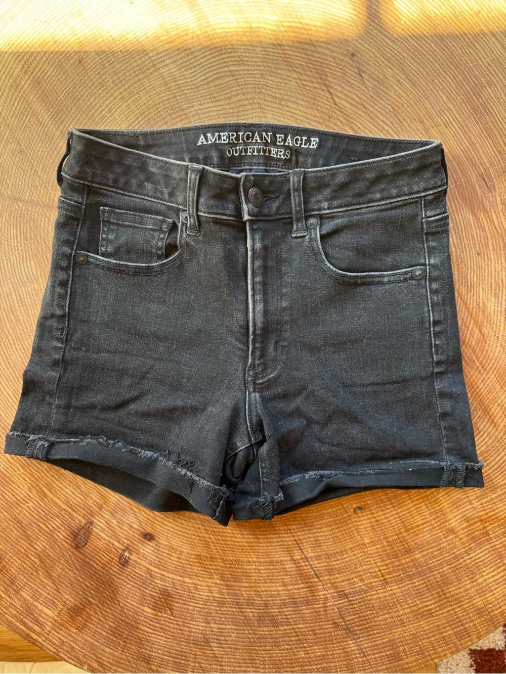 American Eagle Black Hi-Rise Shortie Super Stretch Jean Shorts - Size 2